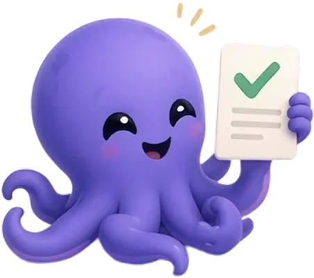 Dex holding up a card with a checkmark — application received